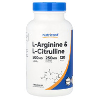 L-аргінін та L-цитрулін, L-Arginine & L-Citrulline, Nutricost, 120 капсул