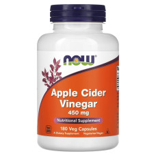 Яблочный уксус, 450 мг, Apple Cider Vinegar, Now Foods, 180 вегетарианских капсул