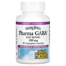 GABA (Гамма-аминомасляная кислота), 100 мг, Stress Relax, Pharma GABA, Natural Factors, 60 вегетарианских капсул