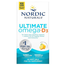 Омега-3 та вітамін D3, 1280 мг та 25 мкг (1000 МО), смак лимона, Ultimate Omega-3D, Nordic Naturals, 60 гелевих капсул