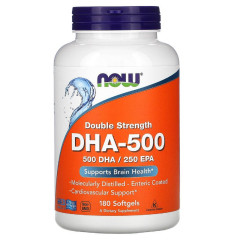 DHA (докозагексаеновая кислота) 500 мг, Now Foods, 180 желатиновых капсул