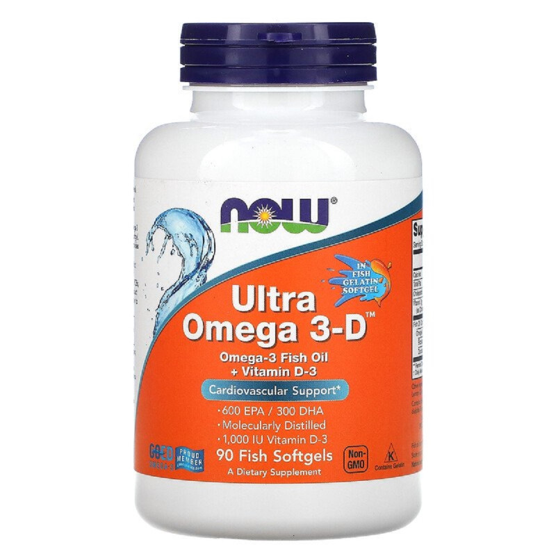 Ультра Омега 3 и Витамин D, Ultra Omega 3-D, Now Foods, 90 капсул