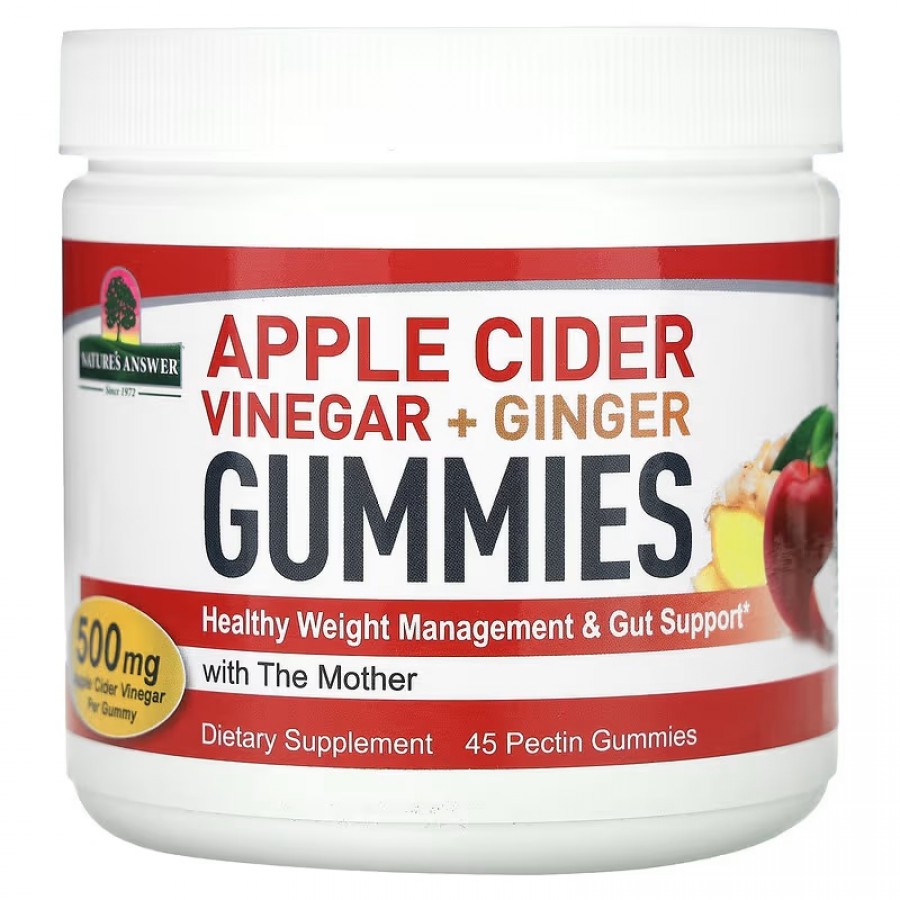 Яблучний оцет з імбиром, 500 мг, Apple Cider Vinegar+Ginger Gummies with The Mother, Nature's Answer, 45 жувальних цукерок