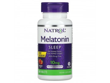 Мелатонін швидкорозчинний, 10 мг, смак полуниці, Melatonin, Fast Dissolve, Natrol, 60 таблеток