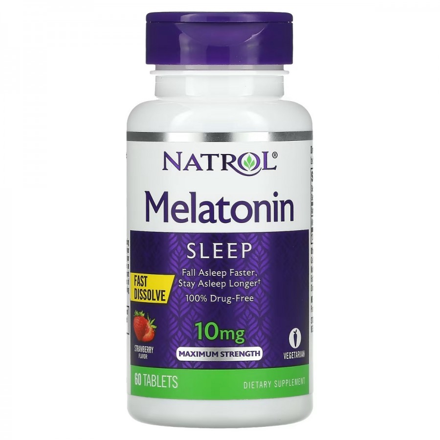 Мелатонін швидкорозчинний, 10 мг, смак полуниці, Melatonin, Fast Dissolve, Natrol, 60 таблеток