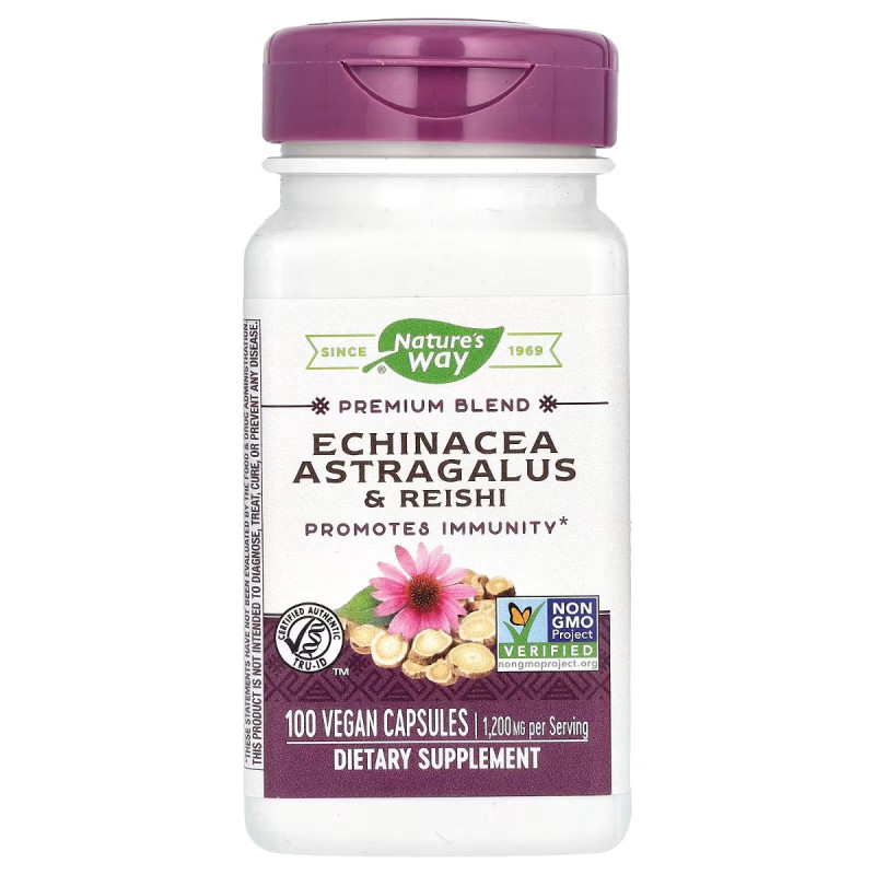 Эхинацея, астрагал и рейши, 1200 мг, Echinacea Astragalus&Reishi, Nature's Way, 100 вегетарианских капсул