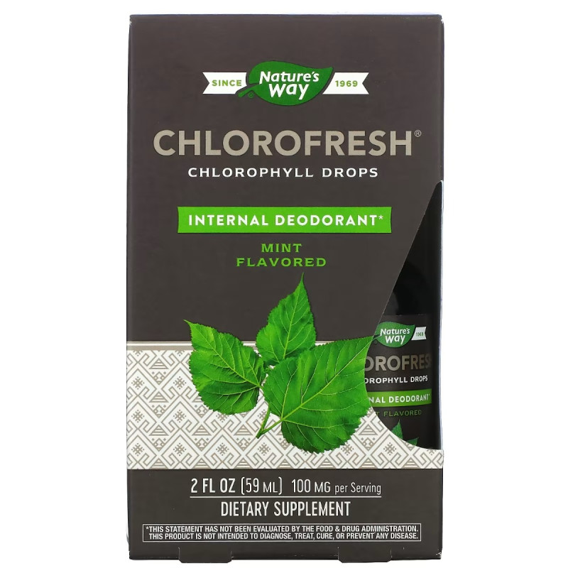 Хлорофил в каплях, вкус мяты, Chlorofresh, Chlorophyll Drops, Nature's Way, 59 мл