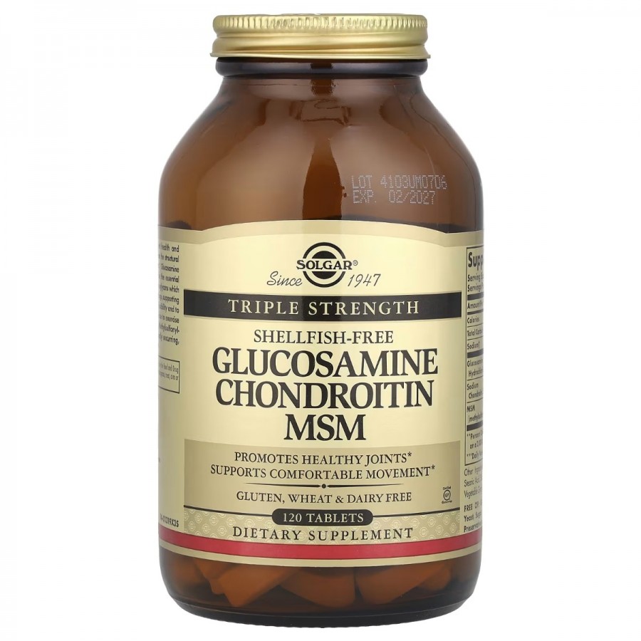 Глюкозамін, Хондроїтин та МСМ, Glucosamine Chondroitin MSM, Triple Strength, Solgar, 120 таблеток