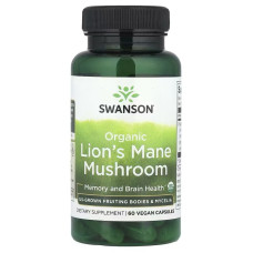 Їжовик гребінчастий, Organic Lion's Mane Mushroom, Swanson, 60 веганських капсул