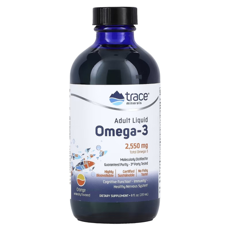 Омега-3, 2550 мг, смак апельсину, Adult Liquid Omega-3, Trace Minerals, 237 мл