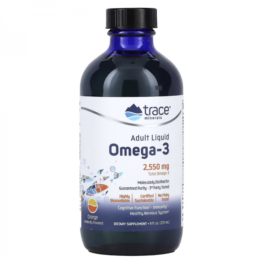 Омега-3, 2550 мг, смак апельсину, Adult Liquid Omega-3, Trace Minerals, 237 мл