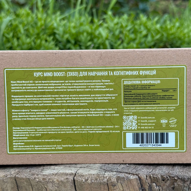Курс Mind Boost v2: Для навчання та когнітивних функцій (1 місяць), "Лісовик", 180 капсул