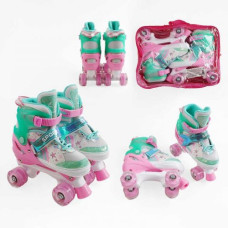 Ролики (размер 34-38 (6) цвет Розовый, колеса PU, КОЛЕСА СО СВЕТОМ, стелька 21-23 см, d колес – 4,5 см, в сумке)