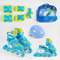 Ролики с защитой 6917-М размер 35-38 (6) цвет СИНИЙ, колеса PU, ПЕРЕДНЕЕ КОЛЕСО СВЕТ, стелька 20-24 см, d колес – 6.5 см, в сумке