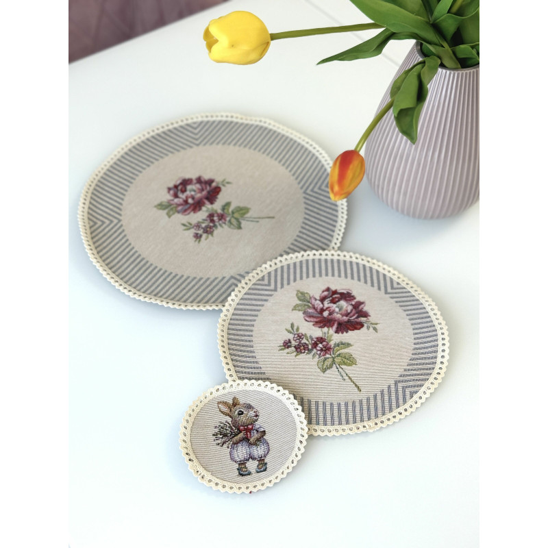 Серветка гобеленова з мереживом ROUND1292GR-20D Limaso