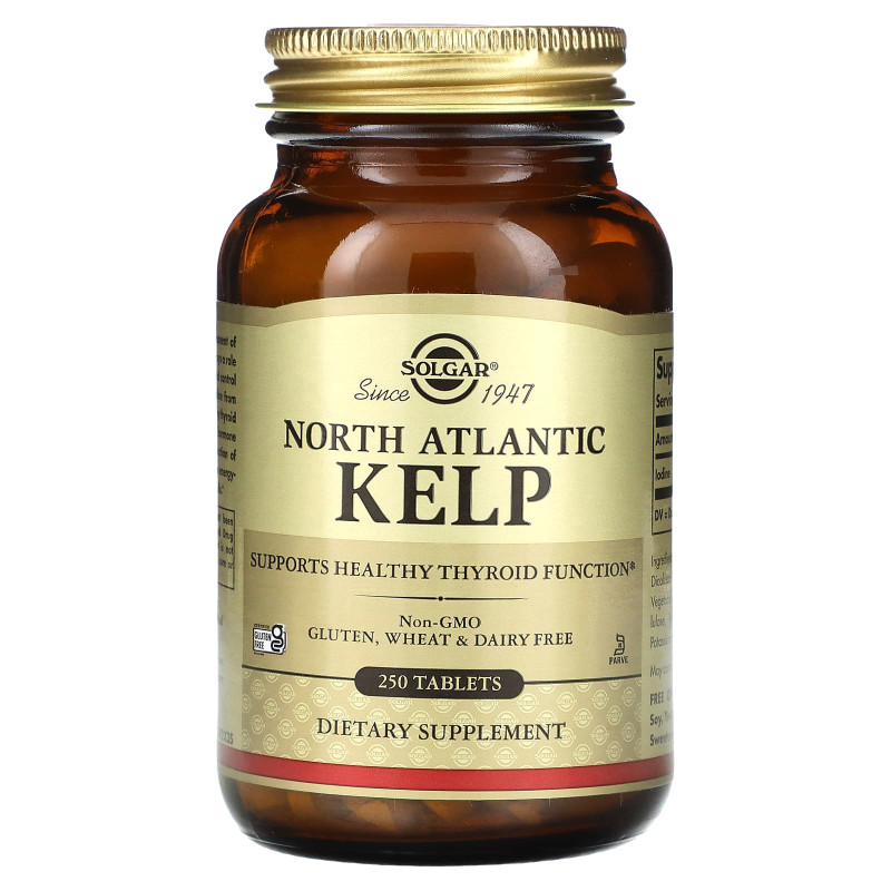 Ламинария йод, Kelp, Solgar, северо-атлантическая, 250 таблеток