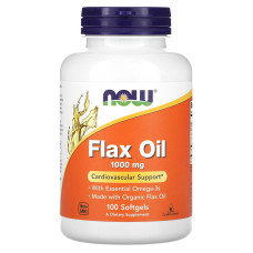 Льняное масло, Flax Oil, NOW Foods, органик, незаменимые жирные кислоты Омега-3, 1000 мг, 100 гелевых капсул