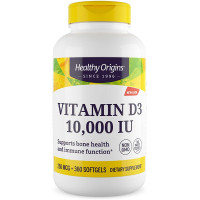 Витамин D3, Vitamin D3, Healthy Origins, 10 000 МЕ, 360 гелевых капсул