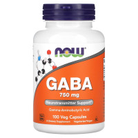 Гамма-аминомасляная кислота, GABA, Now Foods, 750 мг, 100 капсул