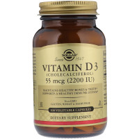 Вітамін D3 (холекальциферол), Vitamin D3, Solgar, 55 мкг (2200 МО), 100 вегетаріанських капсул