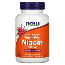Ніацин (Вітамін В3), Flush-Free Niacin, Now Foods, подвійна концентрація, 500 мг, 90 вегетаріанських капсул