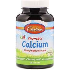 Кальцій для дітей, Chewable Calcium, Carlson, ваніль, 250 мг, 60 жувальних таблеток
