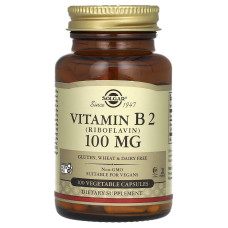 Рибофлавин (витамин В2), Vitamin B2, Solgar, 100 мг, 100 вегетарианских капсул