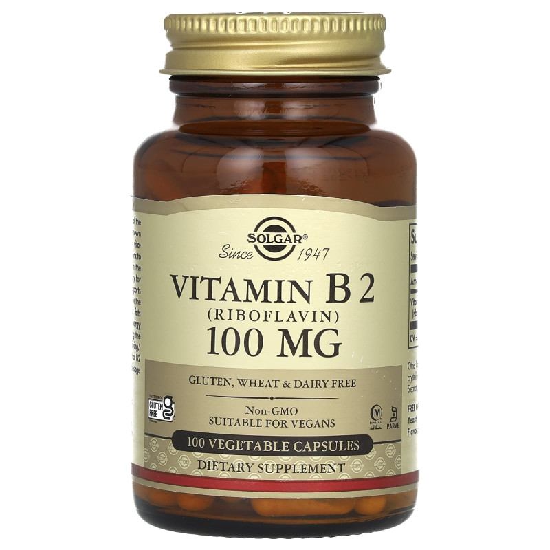 Рибофлавин (витамин В2), Vitamin B2, Solgar, 100 мг, 100 вегетарианских капсул