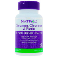 Кориця для зниження цукру, Cinnamon Biotin Chromium, Natrol, 60 таблеток