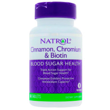 Кориця для зниження цукру, Cinnamon Biotin Chromium, Natrol, 60 таблеток