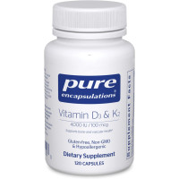Витамины D3 и K2, Vitamin D3 & K2, Pure Encapsulations, поддержка здоровья костей и сосудов, 120 капсул