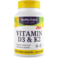 Витамин D3 и К2, Vitamin D3 + K2, Healthy Origins, 180 гелевых капсул
