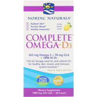 Омега 3 6 9 + D3, Complete Omega-D3, Nordic Naturals, лимонный вкус, 1000 мг, 60 капсул