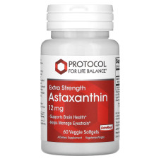 Астаксантин, Astaxanthin, Protocol for Life Balance, підвищена сила, 12 мг, 60 рослинних гелевих капсул