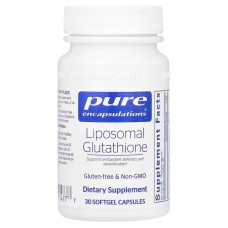 Ліпосомальний глутатіон, Liposomal Glutathione, Pure Encapsulations, антиоксидант, підтримка печінки та детоксикація, 375 мг, 30 гелевих капсул