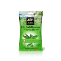 Льодяники від застуди, Herbal Lozenges Bag 20 herbs + Eucalyptus and Menthol, Swiss Energy, від кашлю, болю в горлі та закладеності носа, 20 альпійських трав, ментол та евкаліпт, 12 трав'яних льодяників (55 г)