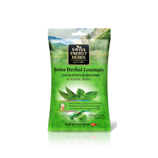 Леденцы от простуды, Herbal Lozenges Bag 20 herbs + Eucalyptus and Menthol, Swiss Energy, от кашля, боли в горле и заложенности носа, 20 альпийский трав, ментол и эвкалипт, 12 травяных леденцов (55 г)