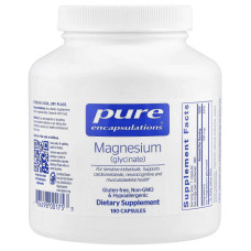 Магній гліцинат, Magnesium (glycinate), Pure Encapsulations, для зняття стресу, сну, здоров'я серця, нервів, м'язів та метаболізму, 120 мг, 180 капсул