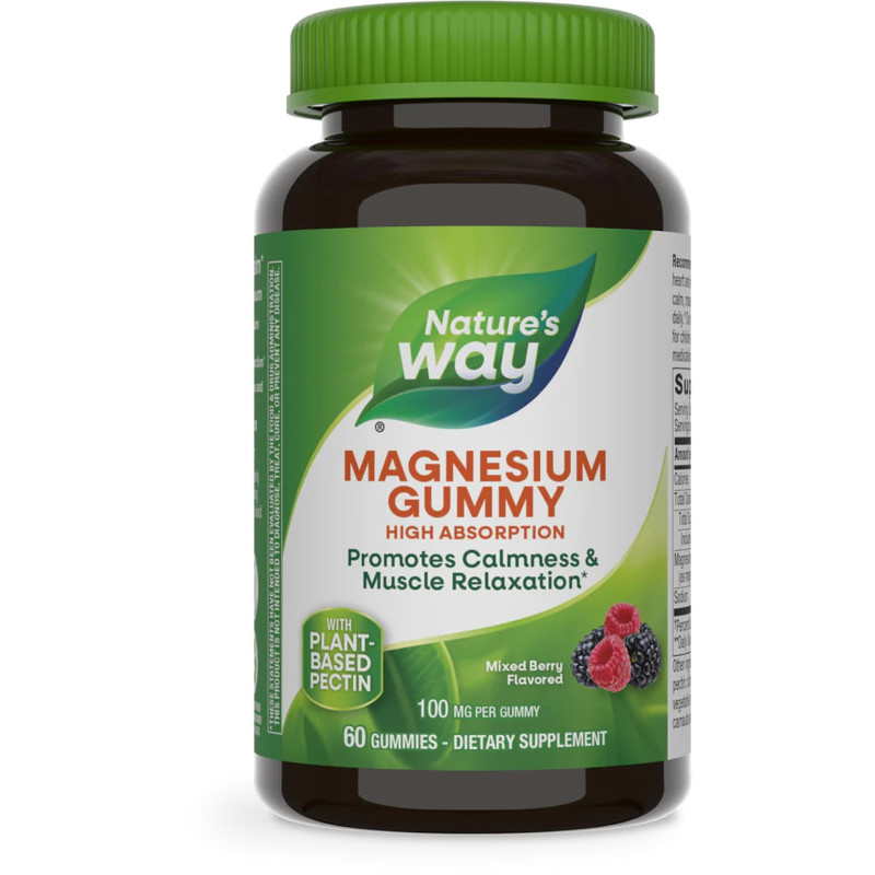 Магній цитрат, Magnesium Gummy, Nature's Way, зі смаком ягід, 100 мг, 60 жувальних цукерок