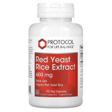 Красный дрожжевой рис, Red Yeast Rice Extract, Protocol for Life Balance, экстракт, 600 мг, 90 веганских капсул