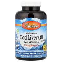 Рыбий жир из печени трески, Cod Liver Oil, Carlson, лимон, с низким содержанием витамина А, норвежский, 230 мг, 150 гелевых капсул