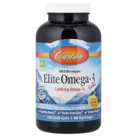 Рыбий жир Омега-3, Elite Omega-3, Carlson, лимон, норвежский, 1600 мг, 180 гелевых капсул (800 мг на 1 капсулу)