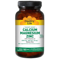 Кальций магний цинк с витамином D, Calcium Magnesium Zinc with Vitamin D, Target-Mins, Country Life, 180 таблеток