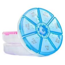 Органайзер для таблеток 7-денний, Round Portable 7 Compartment Weekly Pill Box, MEMOSAN, круглий, синій