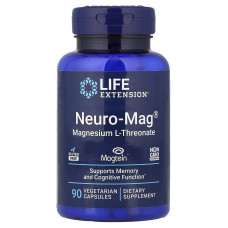 L-треонат магния, Neuro-Mag, Magnesium L-Threonate, Life Extension, 90 вегетарианских капсул (48 мг на капсулу)