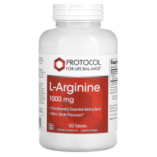 L-аргинин, L-Arginine, Protocol for Life Balance, 1000 мг, 120 веганских таблеток
