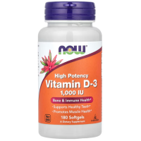 Витамин D-3, Vitamin D-3, NOW Foods, высокоэффективный, 1000 МЕ, 180 гелевых капсул