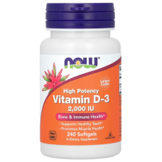 Витамин D-3, Vitamin D-3, NOW Foods, высокоэффективный, 50 мкг (2000 МЕ), 240 гелевых капсул