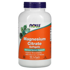 Магній цитрат, Magnesium Citrate, NOW Foods, 400 мг, 180 гелевих капсул (133 мг в одній гелевій капсулі)