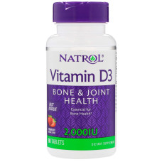 Витамин D3, Vitamin D3, Natrol, клубника, 2000 МЕ, 90 таблеток